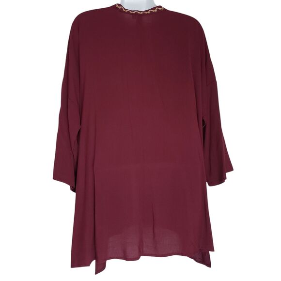 Grand & Greene Tunic Top Large Burgundy Floral Embroidered Button Front - Picture 8 of 13